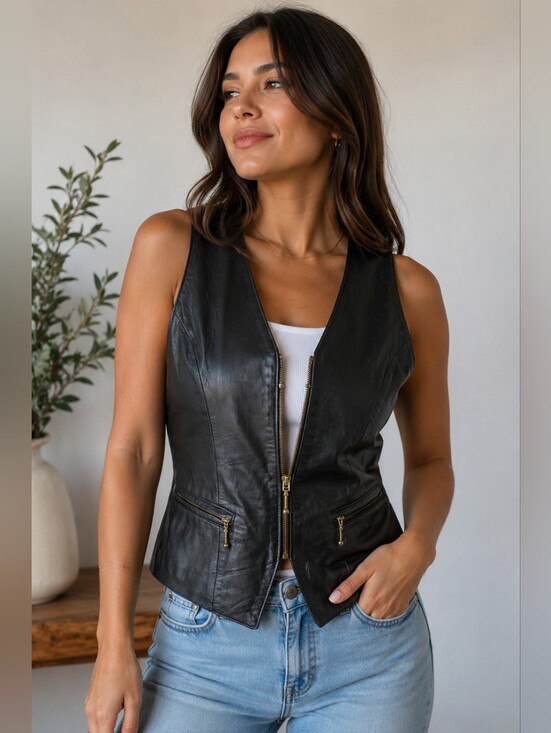 Danier Jackets & Blazers - Danier Black Leather Zip-Up Women's Vest